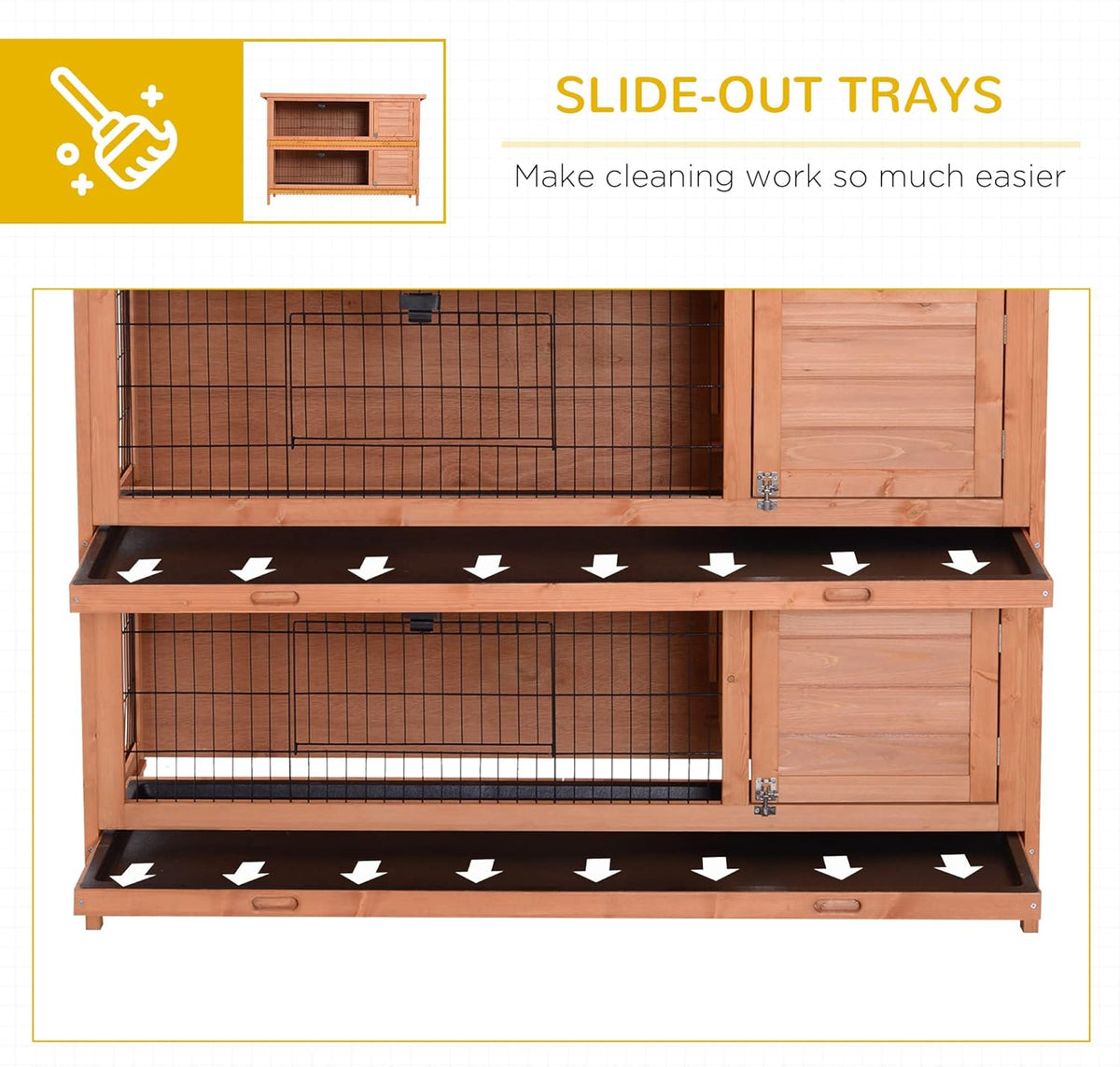 PawHut 54" 2-Story Large Rabbit Hutch Bunny Cage Wooden Pet House Small Animal Habitat with Lockable Doors, No Leak Tray and waterproof Roof for Outdoor/Indoor Orange