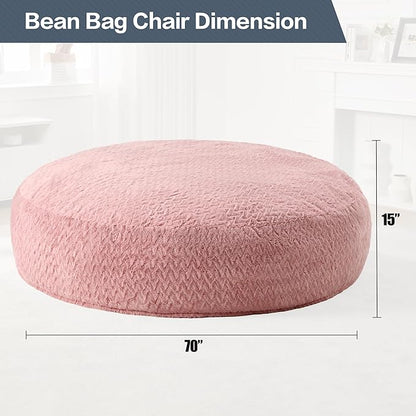 Hobestluk 6ft Bean Bag Chairs for Adults Large Beanbag Chair with Chevron Plush Fur Cover Big Bean Bag Chair for Living Room Bedroom Dorm Office - Pink (70" x 70" x 15")