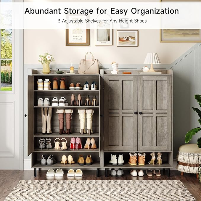 ONBRILL Shoe Cabinet with Cross Molding Doors, 6-Tier Shoe Storage Cabinet with