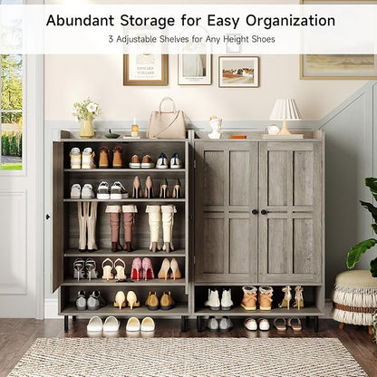 ONBRILL Shoe Cabinet with Cross Molding Doors, 6-Tier Shoe Storage Cabinet with