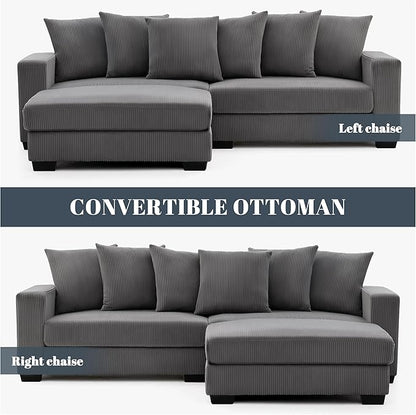 101.6" Deep Seat Modular Sectional Sofa, Thickened Corduroy Sectional Couches for Living Room, Comfy L-Shaped Upholstered Cloud Couch with Chaise, Widened Armrests for 4 People, Dark Grey