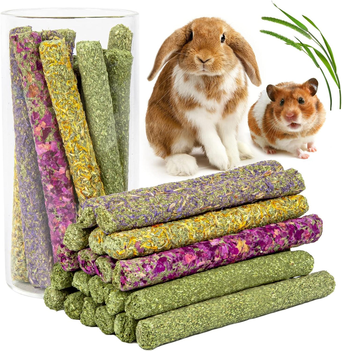 Sofier 32Pcs Timothy Hay Sticks 320g for Rabbit, Guinea Pig, Hamster - Natural Handmade Treats and Chews for Teeth - Chinchilla, Rat, Gerbil Toys