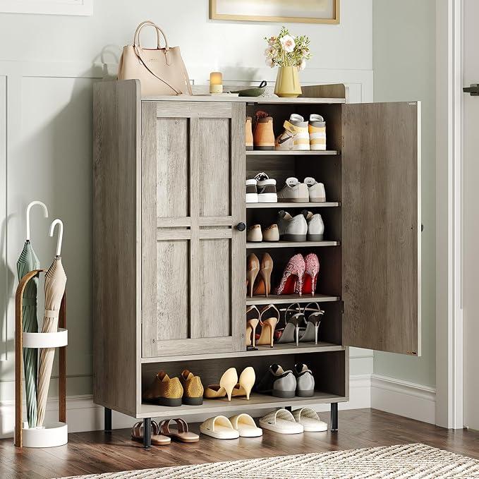 ONBRILL Shoe Cabinet with Cross Molding Doors, 6-Tier Shoe Storage Cabinet with