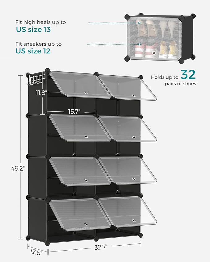 SONGMICS Shoe Rack Organizer, 8-Tier Shoe Storage Cabinet