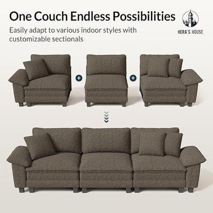 HERA'S HOUSE 88" Modular Sectional Sofa, Loveseat Couches for Living Room, Comfy Cloud Couch 2-Seater Deep Seat Sofa with Throw Pillow, Chenille Ash