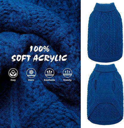 BINGPET Thermal Knitted Dog Sweater for Small Medium Large Dogs,Winter Dog Cat Coat Warm Sweartershirts Outfits,Classic Cable Knit Turtleneck Pullover Dog Jumper Coat Warm Sweartershirts(Blue,M)