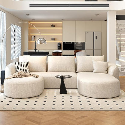 111" Modular Sectional Couches Luxury Modern Curved Back U-Shape Sofa Set with Ottoman,Minimalist Comfy Boneless Cloud Couch for Living Room Apartment,(Right Facing Chaise,White)
