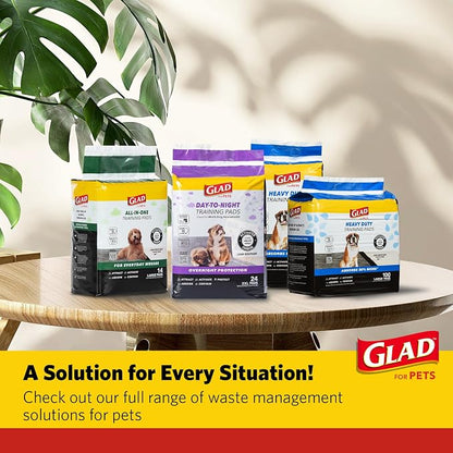 Glad for Pets Giant Activated Carbon Training Pads, 30 x 36 In, 24 Ct, 2-Pk | Adhesive backing and wall protection for leak-proof, super-absorbent day-to-night coverage