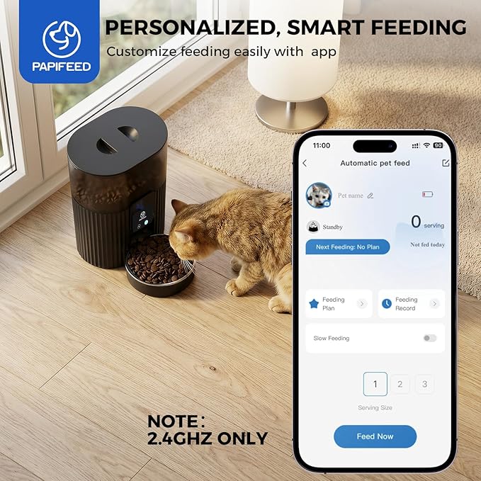 PAPIFEED Automatic Cat Feeder 3.5L/15 Cup ，WiFi Pet Feeder