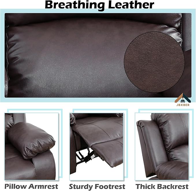 JBXBER Manual Recliner Sofa Set for Living Room, Leather Reclining Sofa Sets, Faux Leather Couch Set with Cup Holders, Drop-Down Table and Storage Console(Sofa and Chair,Brown)