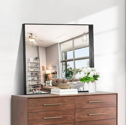 CIRCUMI Black Bathroom Mirror, Brushed Finish, Tempered Glass, Square Mirror