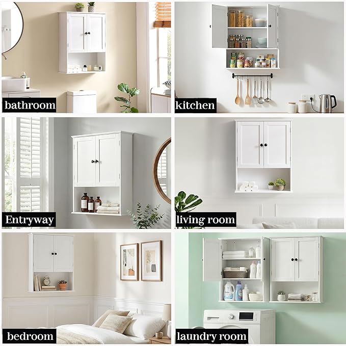 Bathroom Wall Cabinet, Over Toilet Storage Hanging Cabinet Adjustable Shelves