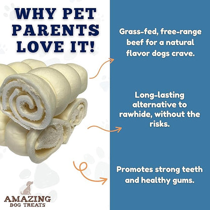 Amazing Dog Treats - Beef Cheek Rolls (Mega Thick 4" - 6 Pcs) - Safe Rawhide Alternative Dog Chew - Great for Power Chewers - Long Lasting Dog Chew - Retriever Rolls for Dogs