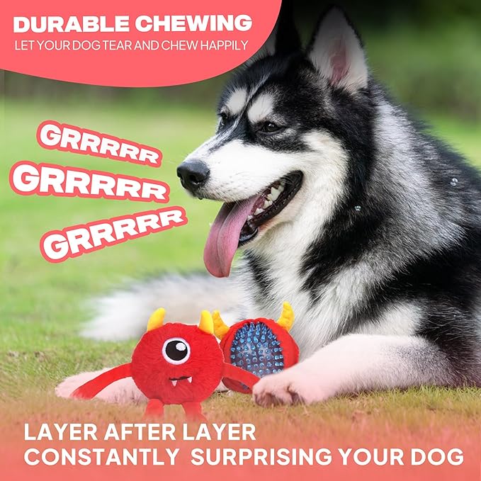 Fida Dog Chew Toys for Aggressive Chewers(3in1),Squeaky Dog Toys for Large Dogs，Interactive Dog Toys to Keep Them Busy, Dog Ball for Small, Medium and Large Dogs(Red)