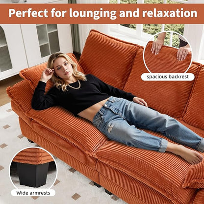 83" Loveseat Sofa, Cloud Couches for Living Room, Comfy Corduroy Couch with Deep Seat, Love Seat Couches for Bedroom, Apartment and Office, Easy Assemble for Small Space (Orange)