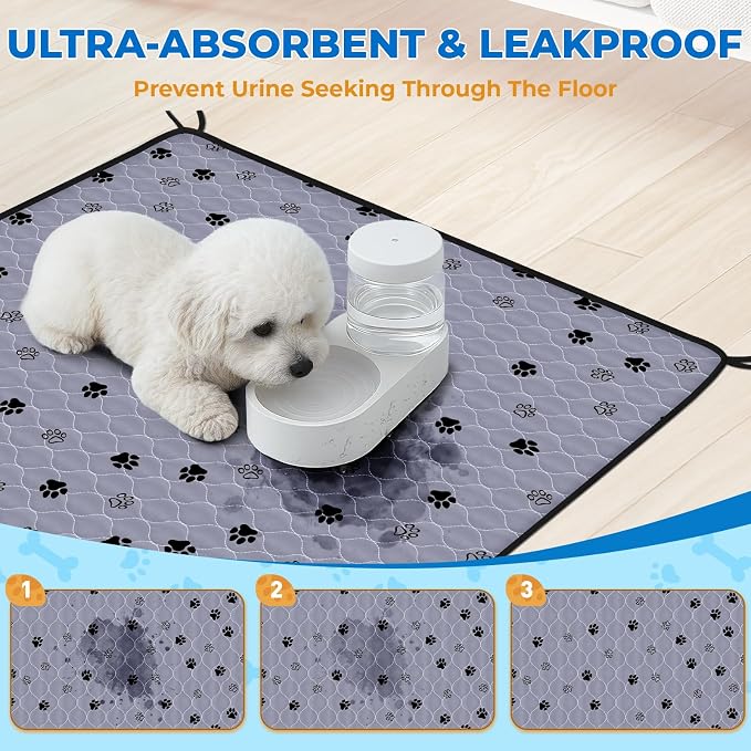 Fostanfly Non-Slip Washable Pee Pads for Dogs, 2 Pack 48''x60'' Extra Large Ultra-Absorbent and Leak-Proof Reusable Potty Training Pads for Dogs, Puppy and Cats of Add 8 Lanyards