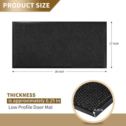 Yimobra Doormat Outdoor Indoor Entrance 36 x 17, All-Season All-Weather Front Door Mat, 100% Waterproof Welcome Matt for Floor Garage Outside Entry, Stain and Fade Resistant,Black