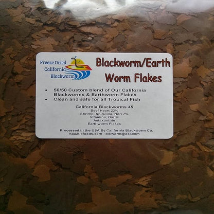 Aquatic Foods Inc. Flakes - 45% California Blackworm & Earthworm Flake Mix for Discus, Cichlids, Tetras, Guppies, Live Bearers, All Community Tropical Fish - Premium AF Flakes - 1/4-lbs