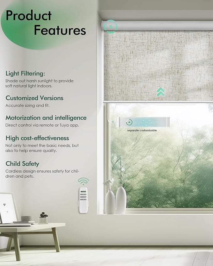 Yoolax Motorized Blinds with Remote, Light Filtering Remote Shades