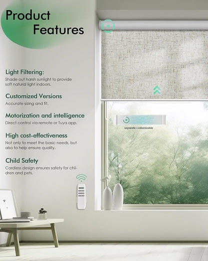Yoolax Motorized Blinds with Remote, Light Filtering Remote Shades