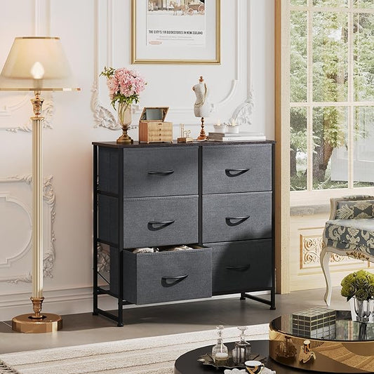 WLIVE Fabric Dresser for Bedroom, 6 Drawer Double Dresser, Storage Tower