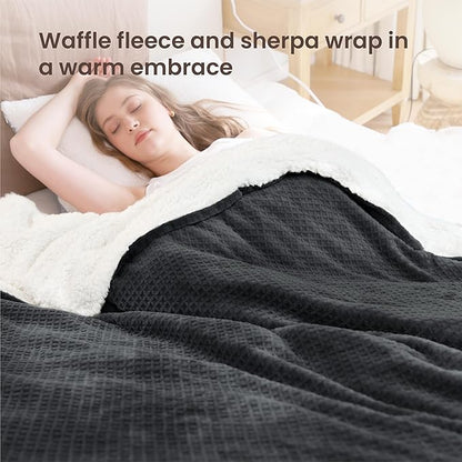 Heated Blanket Electric Blanket Full Waffle, 72x84 Inches Sherpa Fleece Fast