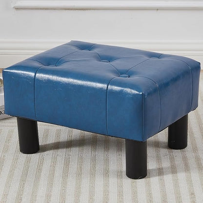 FIMIVIBI Small Foot Stool Ottoman, Faux Leather Footstool Ottoman Foot Rest for Couch, Rectangle Footstools and Ottomans Small for Living Room, Entryway and Bedroom (Blue)