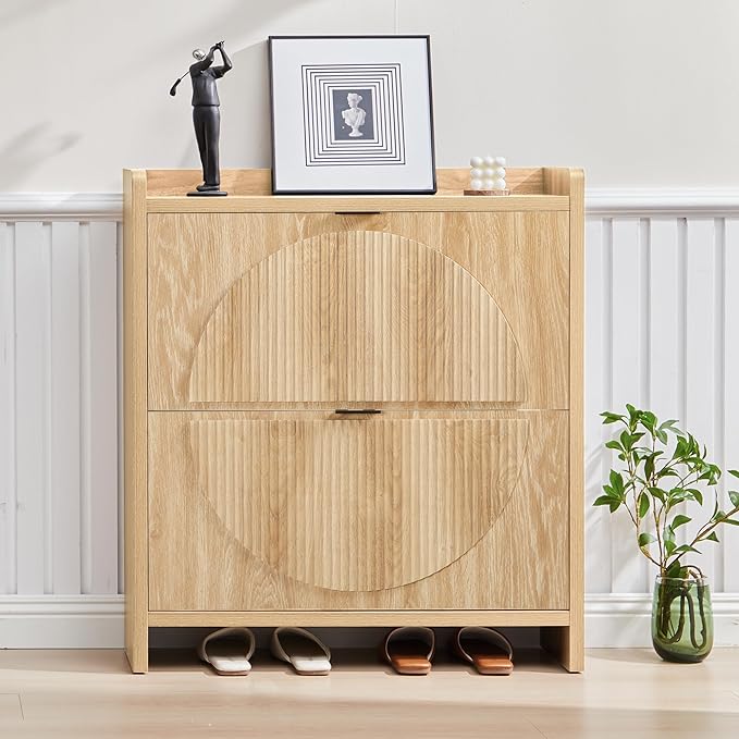 Narrow Shoe Cabinet with 2 Flip Drawers
