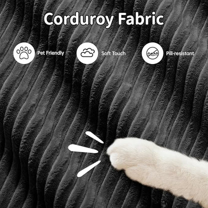 80" Modern Corduroy Boneless Love Seat Couches, 2 Seater Large Sectional Couches for Living Room, Black Cloud Modular Sectional Sofa, Memory Foam, Extra Deep Loveseat, No Assembly