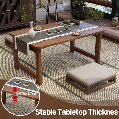 OETPJM Japanese Floor Table, Bamboo Folding Coffee Table, Portable Solid Wood Japanese Tatami Tea Table Table, No Assembly Japanese Dining Table for Sitting on The Floor, Easy Storage (Dark Walnut)