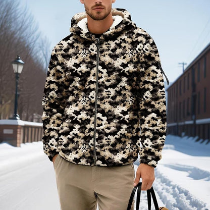 Men's Camouflage Hunting Fleece Lined Hoodie Camo Jackets Zip Up Long Sleeve Casual Winter Coats Hood Outerwear