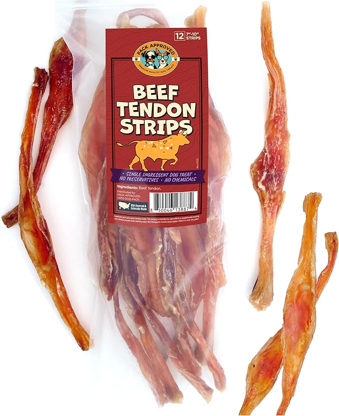 Beef Tendons for Large Dogs & Medium Breeds - Digestible Chews & Dog Treats for Large Dogs - Single Ingredient Dog Chew Sticks - 7-10" (12ct)