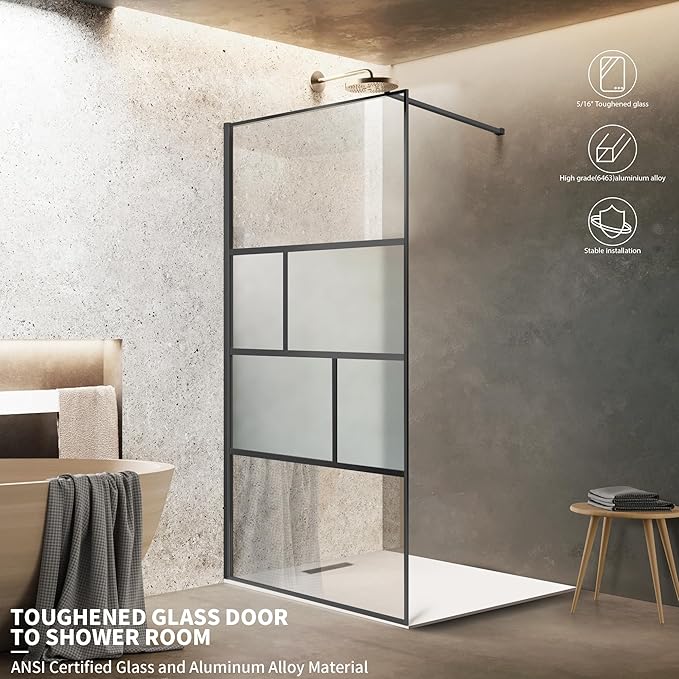 Bathroom Shower Door, Modern Grid Shower Door 34 * 74 Inch, 5/16" Clear