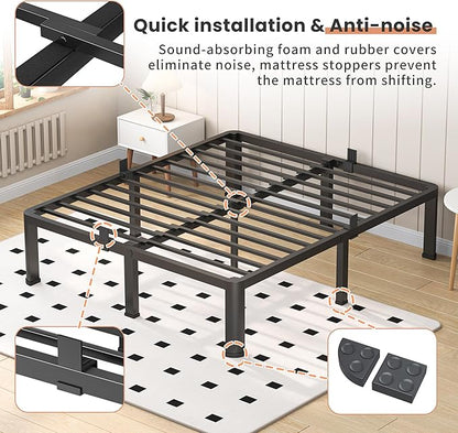 18 Inch Queen Heavy Duty 3500 lbs Bed Frame with Round-Corner Legs & Anti-Squeak Design – Quick Assembly Metal Platform, No Box Spring Needed