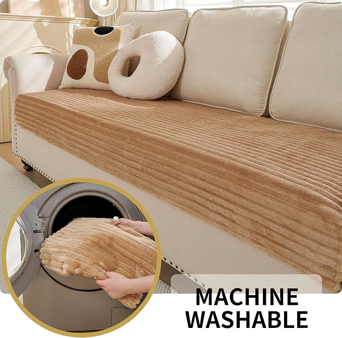 HAOMAIJIA Waterproof Couch Cover for Dogs Washable,Faux Fur Pet Couch Covers for Sofa,Soft Dog Bed Cover Non-Slip Couch Covers for 3 Cushion Couch Sofa Pet Friendly (Khaki, 35" x 74")