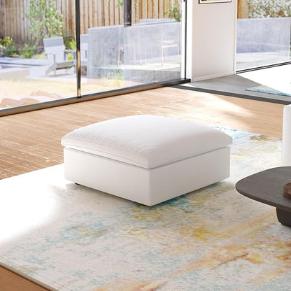 JACH Modern Ottoman Module for Living Room, Cushion Covers Removable, Minimalist Comfy Breathable Footstool for Living Room Apartment (White)