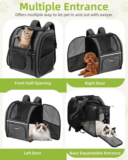 Expandable Cat Carrier Backpacks with Breathable Mesh, Pet Carrier Backpack for Cats Small Dogs Puppies Up to 20 Lbs, Dog Carrier Backpack Great for Travel/Hiking/Camping/Outdoor-Dark Grey