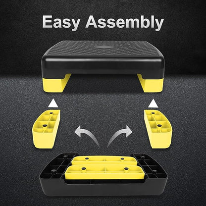 HaoKang Height-Adjustable 4''-6'' Step Aerobics Platform Fitness Equipment Stepper Trainer Exercise Step Platform with 2 Riser