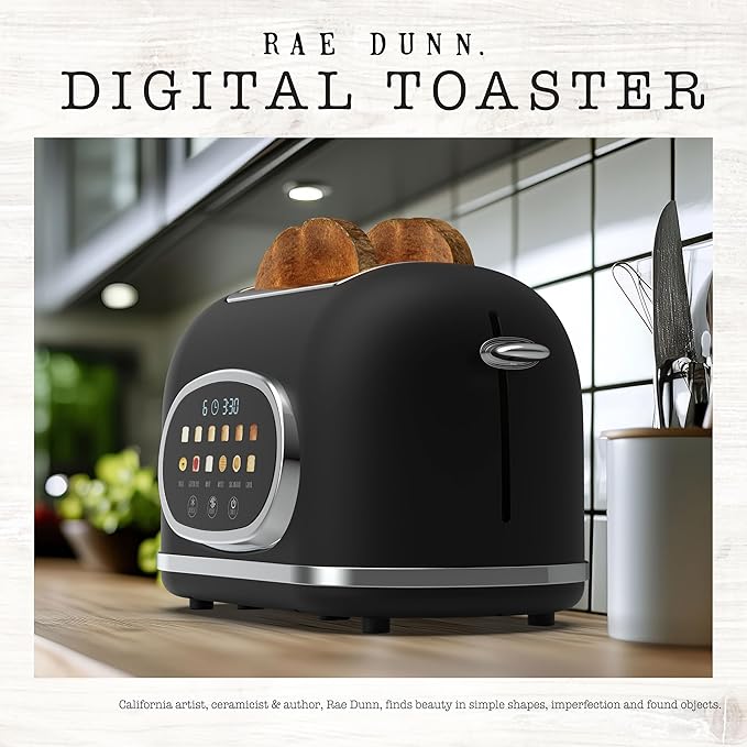 Rae Dunn Retro Digital Electric Toaster, 2 Slice Stainless Steel Toaster