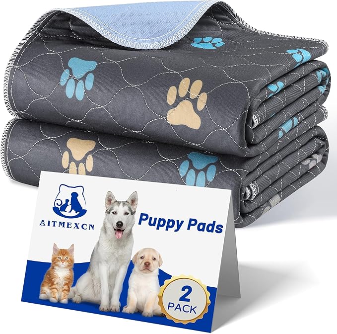 Aitmexcn Washable Pee Pads for Dogs, 2 Pack Reusable Puppy Pads, 24''x36'' | Super Absorbent, Leakproof, Machine Washable, Non-Slip Bottom, For Puppy Training, Crates and Small Floor Areas