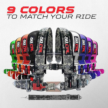 1pc 50 Cal Camo 5 Point Harness w/ 2" straps, Racing Harness Seat Belt | Ultra Kush padding, Race latch quick release hardware. Universal Fit for UTV, RZR, race car. Part# 6009A7