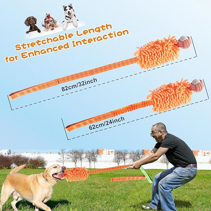Dog Puppy Toys Dog Squeak Toys Plush Dog Toy with Dog Ropes Knots for Fun and Teeth Cleaning,Tug of War Toys, Puppy Chew Toys, Dog Rope Toys for Training Small, Large Dogs (Orange, Dog Bite Ball Toy)