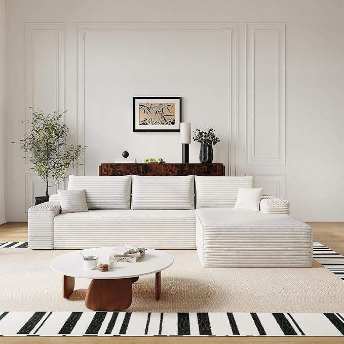 108" Sectional Couches for Living Room Modern Modular Sofa with L-Shape Couchs Upholstered Boneless Couch Deep Seat Sectional Couch with Chaise (White, Right Facing Chaise+2Seaters)