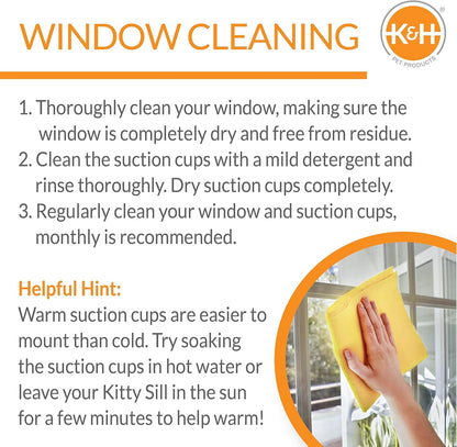 K&H Pet Products EZ Mount Bolster Cat Window Perch for Large Cats, Sturdy Kitty Window Hammock Bed, Steel Frame, Sturdy Suction Cups, Washable Shelf Covers, Foldable - Fits 27"W X 23"H Glass Spaces