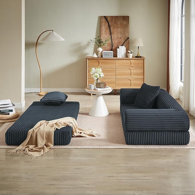 Boneless Couch Sofa Bed Sectional Couches for Living Room,Futon Cloud Couch with Sleeper Sofa,Sofas for Living Room Oversized Corduroy Upholstered (Dark Grey)