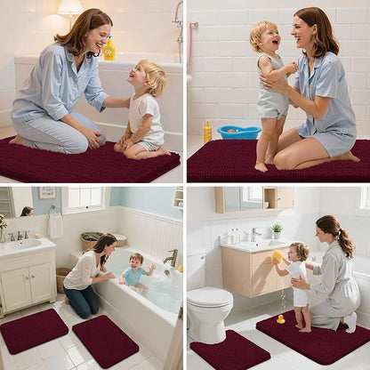 Arotive Bathroom Rugs 34x21, Extra Soft Absorbent Shaggy Chenille Bath Rugs, Machine Washable Rubber Backing Non-Slip Bath Mats for Bathroom Floor Tub and Shower, Home Decor Accessories, Burgundy