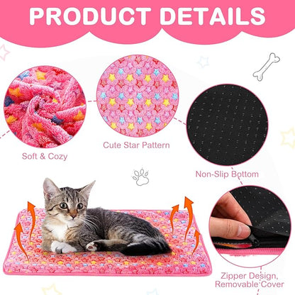 2 Pack Self Warming Cat Bed Self Heating Dog Pad Cat Warming Pad Thermal Pet Mat Washable Reflect Body Heat Removable Cover for Indoor Kittens Puppies Feral Pet(Little Star,20 x 28 Inch)