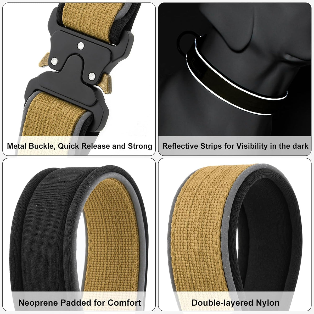 Plutus Pet Tactical Dog Collar, Reflective, Adjustable Heavy Duty Dog Collar, Soft Padded and Comfortable, for Small Medium and Large Dogs (Brown, M)
