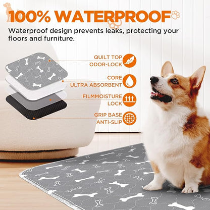 Washable Pee Pad for Dogs, 2 Pack Extra Large Puppy Pads, 72"x72" | Super Absorbent, Waterproof & Leakproof, Non-Slip Bottom, Machine Washable, For Floors, Beds, Couches, Crates, Carpets, Cars