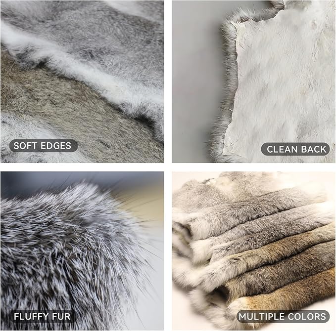 Craft Rabbit Fur Pelt Skin Genuine Tanned Animal Hide with Sewing Quality Leather 12" by 14" for Decoration DIY Crafts Cat Dog Toys Fur Fabric（8Pcs, Grey）